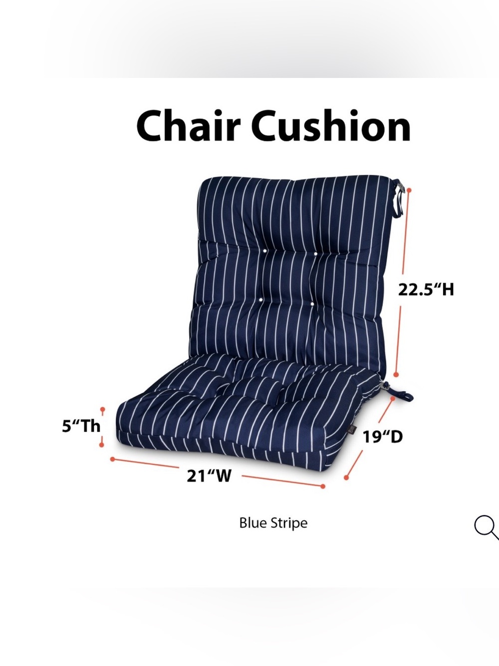 (set of 2) Patio Chair Cushion — 21in.W x 19in.D x 22.5in.H, Classic Navy Stripe